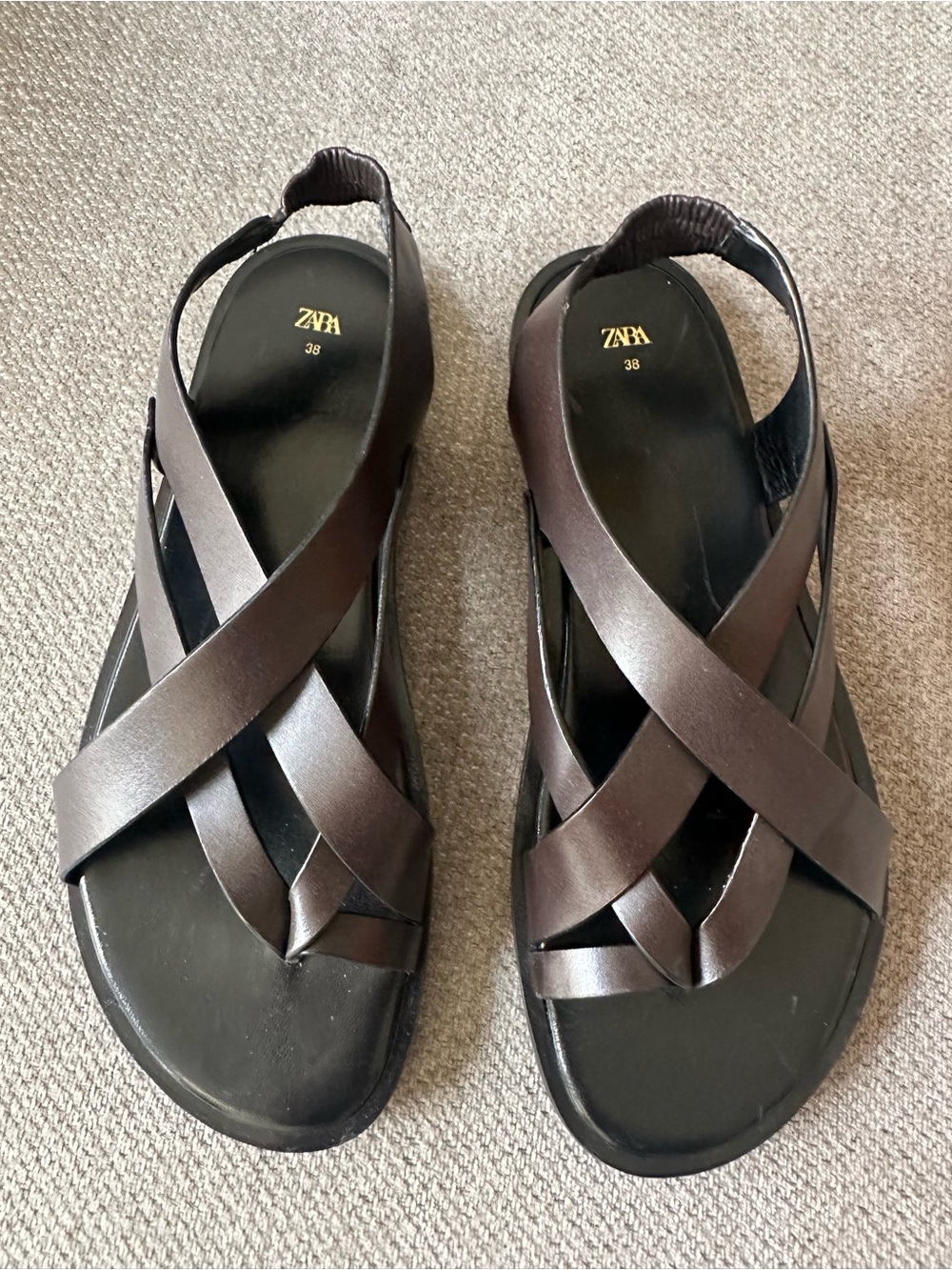 Zara Dark Brown Crisscross Leather Strap Sandals